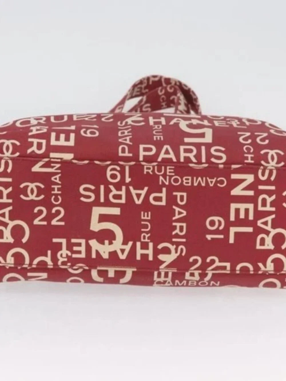 CHANEL By Sea Line Tote Bag Canvas Red CC Auth BA11415A